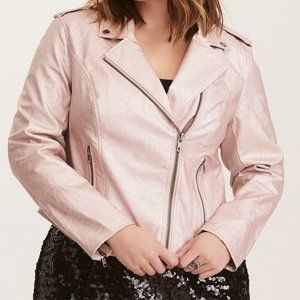 NWT Torrid Rose Gold Metallic Faux Leather Moto Jacket Size 0/L/12